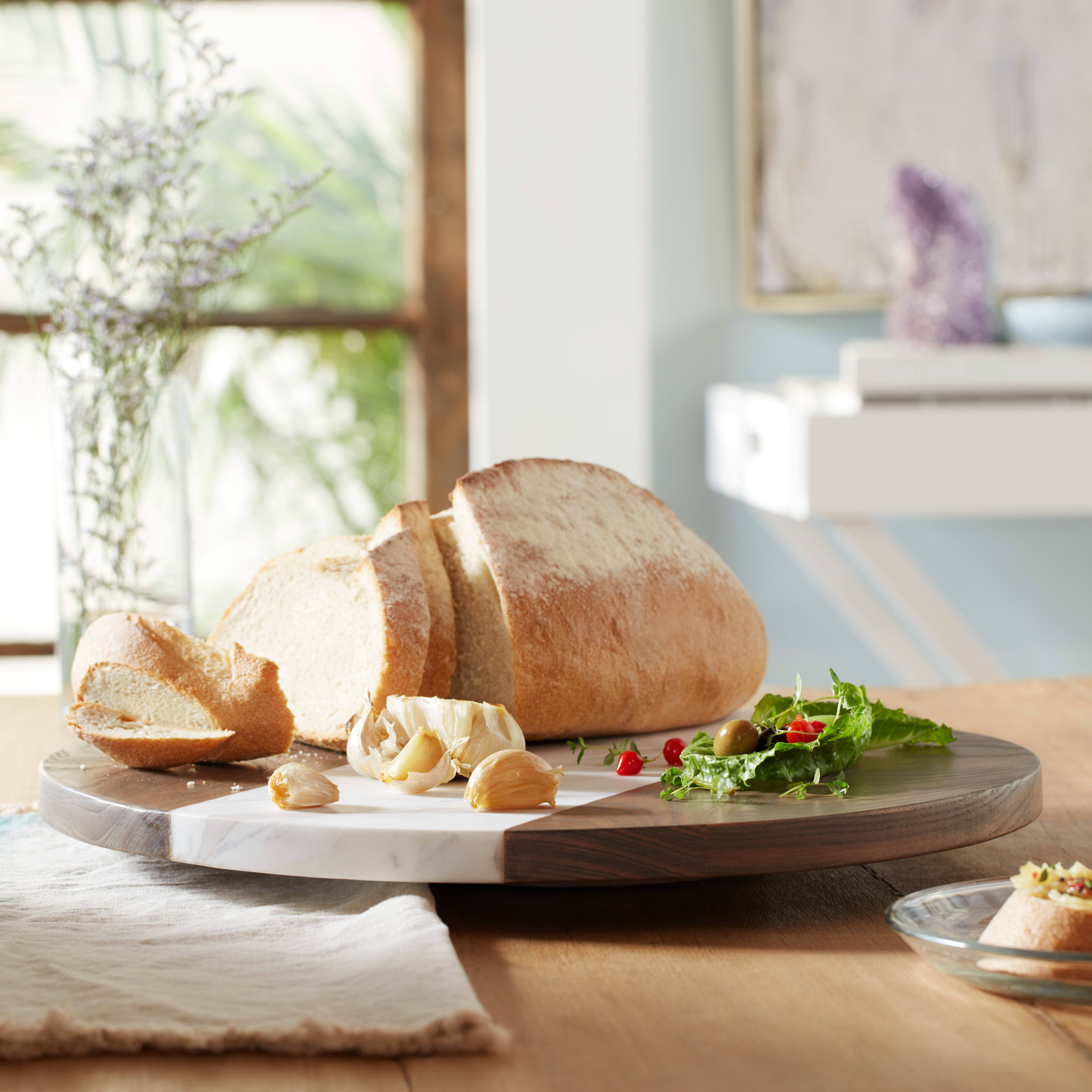 Libbey Prologue Handmade Wood and Marble Lazy Susan Tabletop Centerpiece, 15-inch