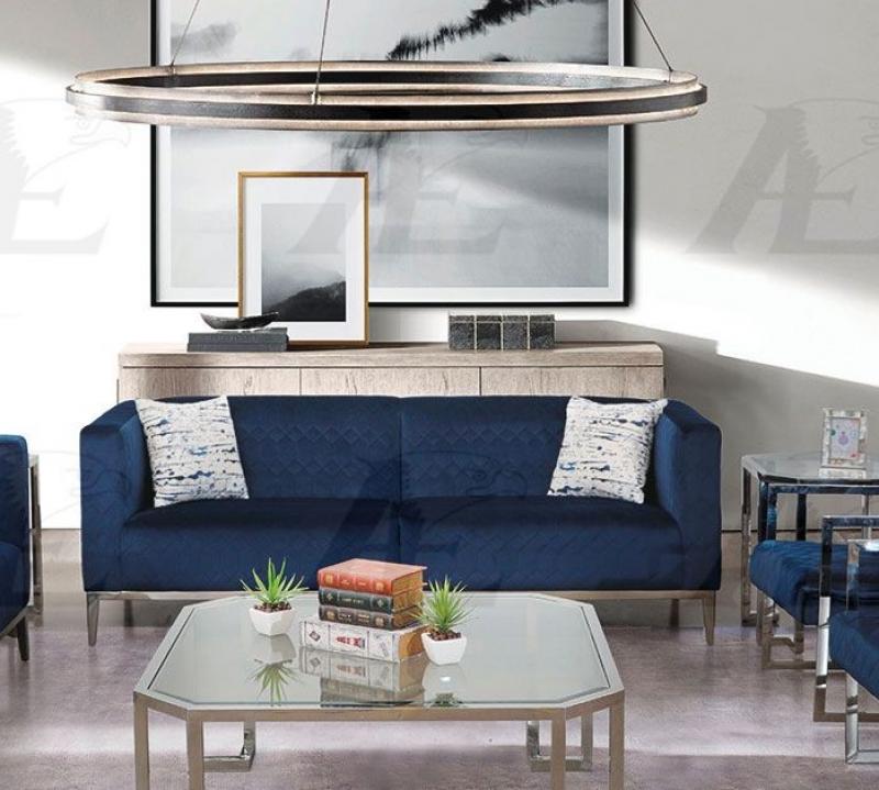 Modern Dark Blue Fabric Sofa & Loveseat Set 2 Pcs American Eagle AE3802
