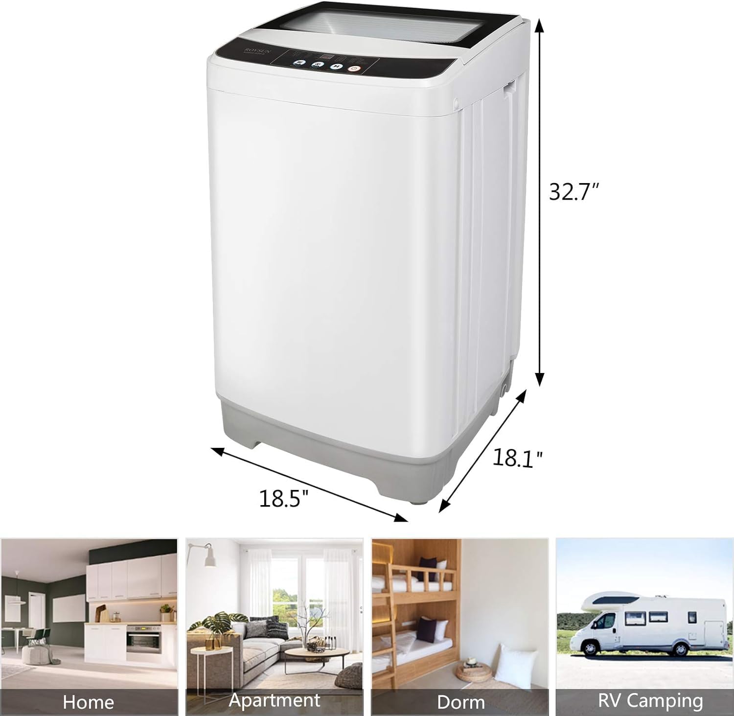 ROVSUN Portable Washing Machine, 1.32cu.ft Compact Washer, 13LBS Fully-Automatic Laundry Washer with Drain Pump & 10 Programs 8 Water Levels