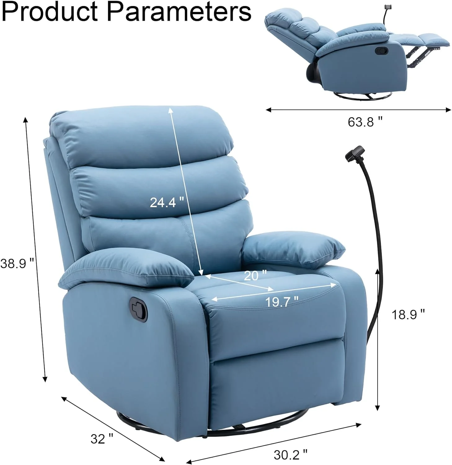 Alwalue Manual Glider Swivel Rocker Recliner Chairs with Tech Cloth Overstuffed Single Sofa Recliner Chair for Living Room,Nursery - Blue