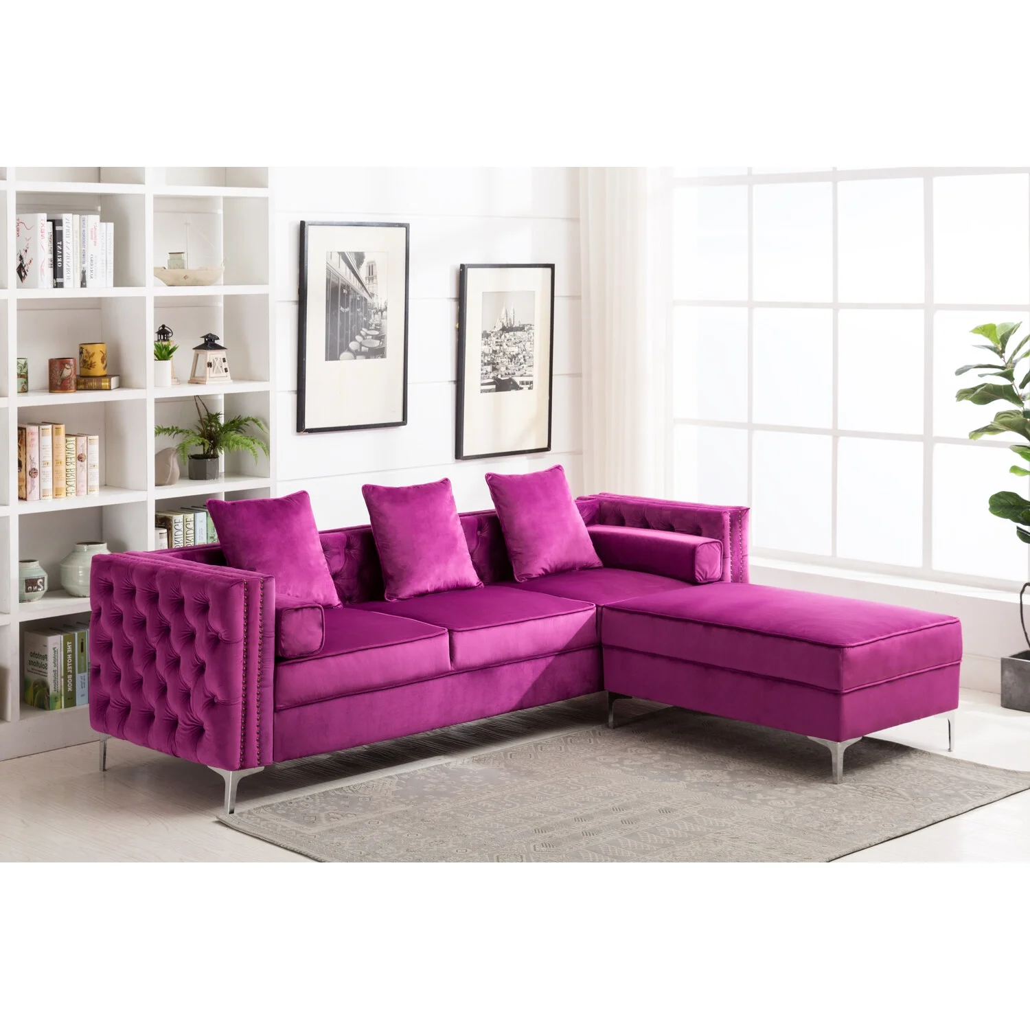 Legend Vansen Convertible Modern Velvet Sleeper Sectional Sofa in Green