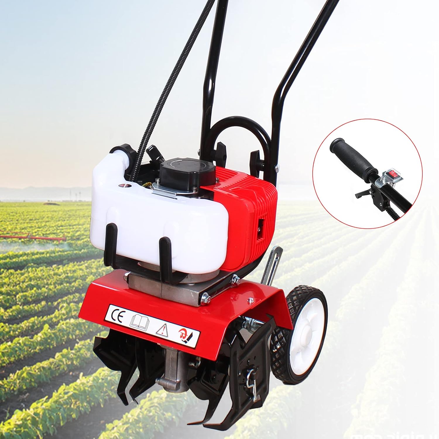 Gas Mini Tiller Cultivator, 52cc 2-Stroke Garden Cultivator, Tillers and Cultivators Gas Powered, Gas Rototiller