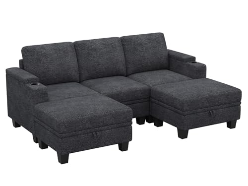 Belffin Modular Sectional Sofa Couch with Storage U Shape Convertible Corner Couches for Living Room Dark Grey Couch