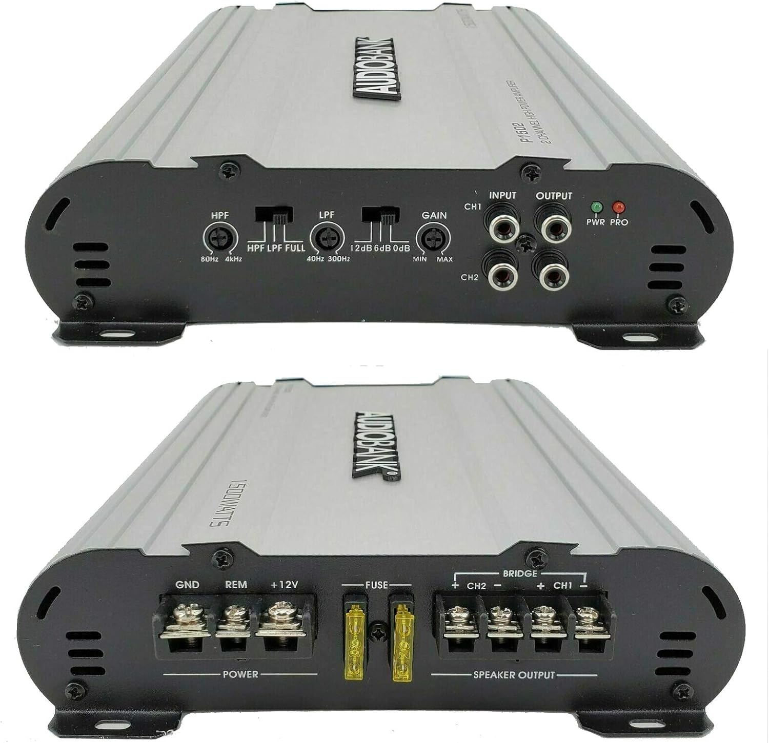 Audiobank 2 Channels 1500 WATTS Bridgedable Car Audio Stereo Amplifier P1502- Remote Turn-On/Turn-Off Circuit - Perfect for Motorcycle, RV, ATV, Car