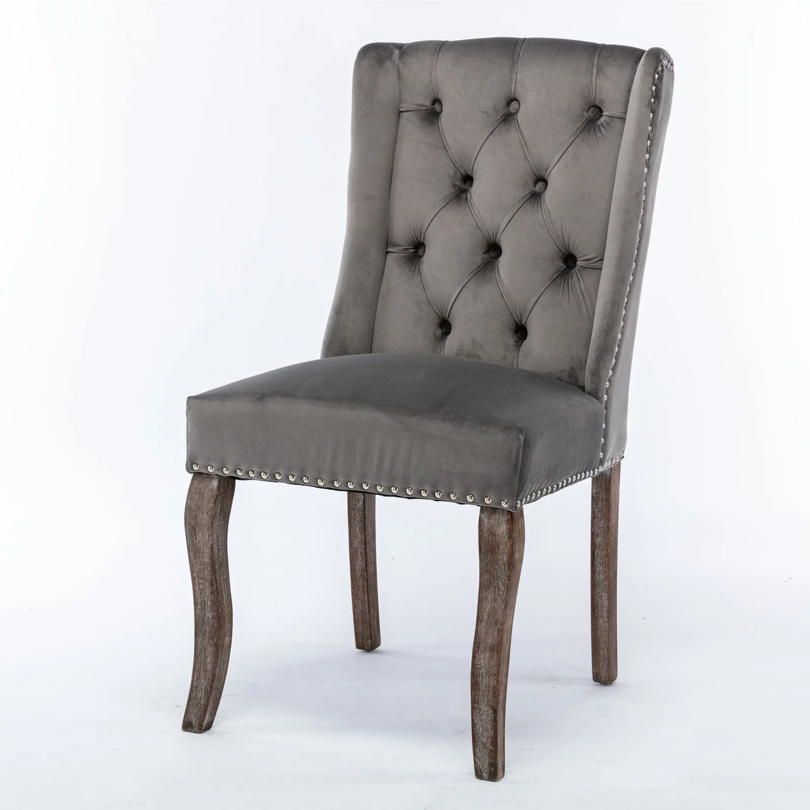 Country Cottage Farm Beach Dining Kitchen Vintage Style Side Chair, Velvet Fabric Wood