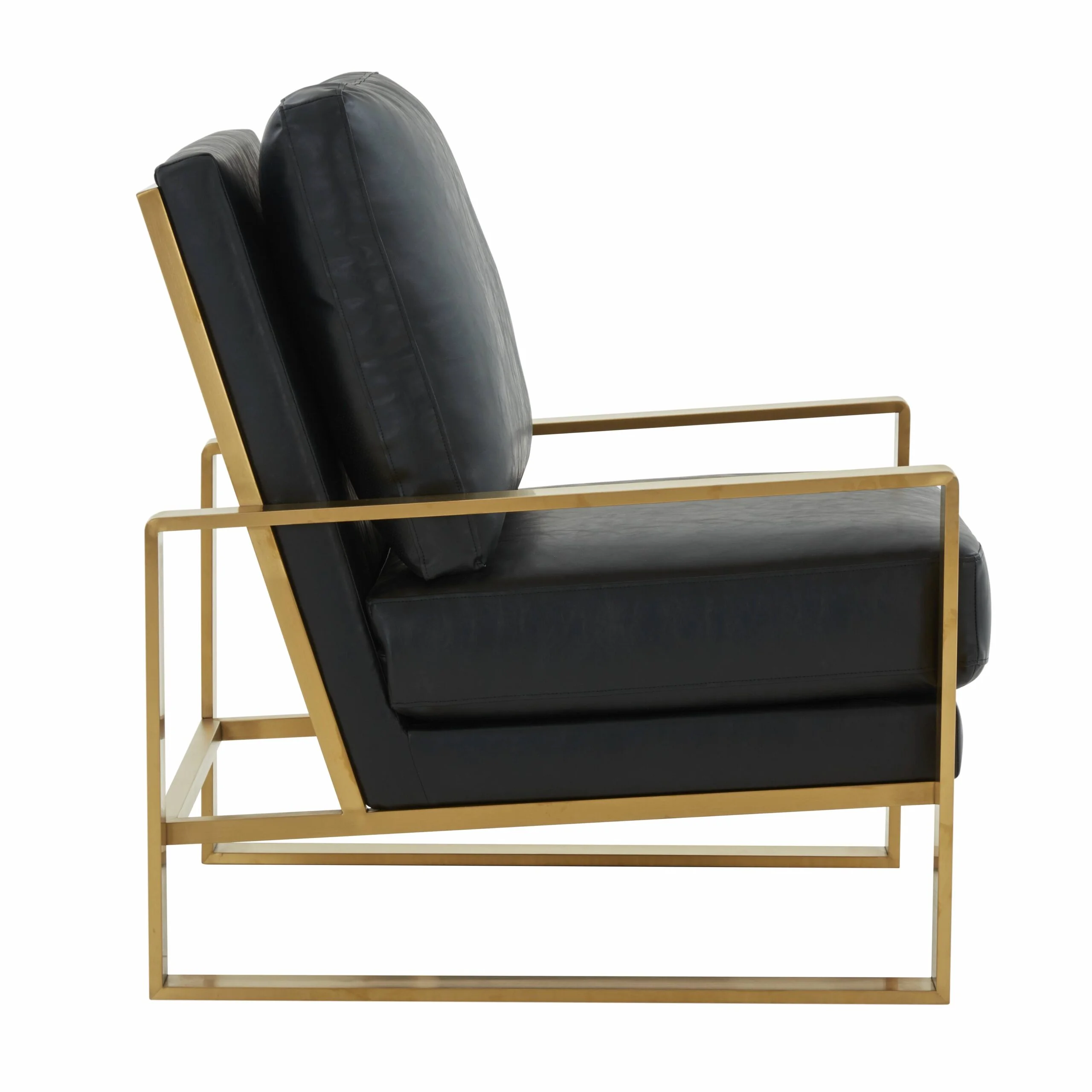 LeisureMod Jefferson 3-Piece Living Room Set with Leather Arm Chairs and Octagonal Coffee Table with Gold Base for Living Room, Black