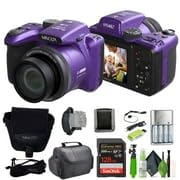 MINOLTA MN40Z 20 Mega Pixels 40x Optical Zoom Digital Camera with 1080p FHD Video (Purple) Bundle with 64GB Memory Card + Vlog Tripod + 4xAA Battery