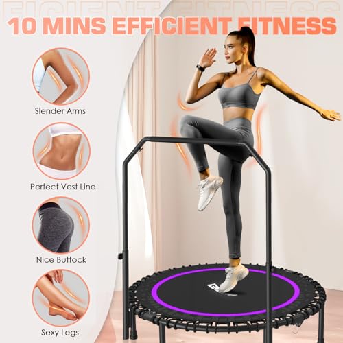 BCAN 450/550 LBS Foldable Mini Trampoline, 40"/48" Fitness Trampoline with Bungees, U Shape Adjustable Foam Handle