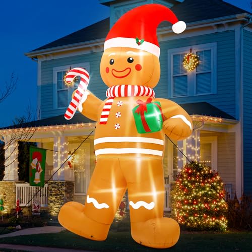 15FT Christmas Inflatables, Giant Inflatable Santa Claus Holding Gift Bags, Blow Up Christmas Santa Claus with 8pcs LED