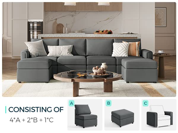 LINSY HOME Modular Sectional Sofa, Convertible U Shaped Sofa Couch with Storage, Memory Foam, Modular Sectionals with Ottomans