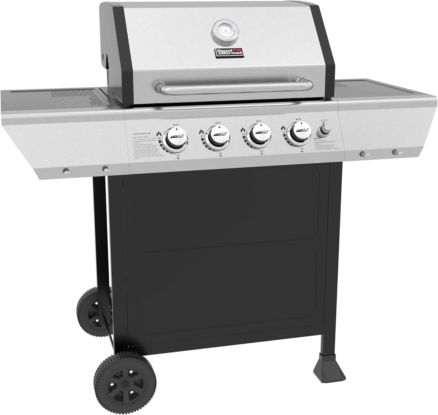 Royal Gourmet 4-Burner BBQ Propane Gas Grill with Stainless Steel Upper Lid, Outdoor Barbecue Gas Grill for Patio Garden Barbecue, 34,000 BTU Output
