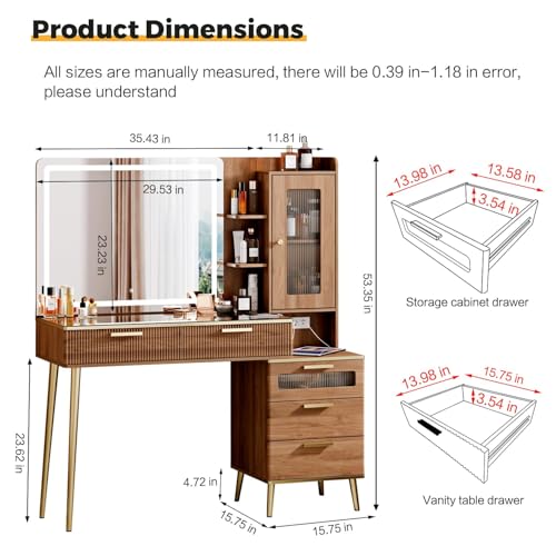 47.24" Big Modern Vanity Desk with Mirror and Lights, Vanity Desk with 29.53" HD Lighted Mirror