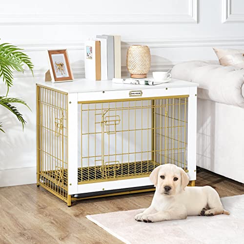HOOBRO Dog Crate Furniture, 38.6" Large Dog Kennel Indoor, Wooden Cage with Pull-Out Tray