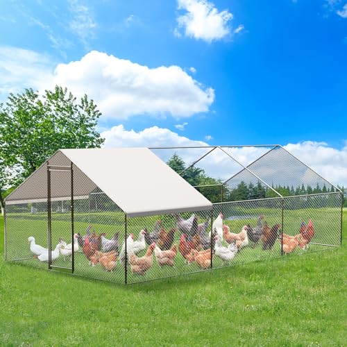 Large Metal Chicken Coop, Large Chicken Pen, Chicken Runs for Yard with Waterproof and Anti-UV Cover, Duck Rabbit House Outdoor (9.8'