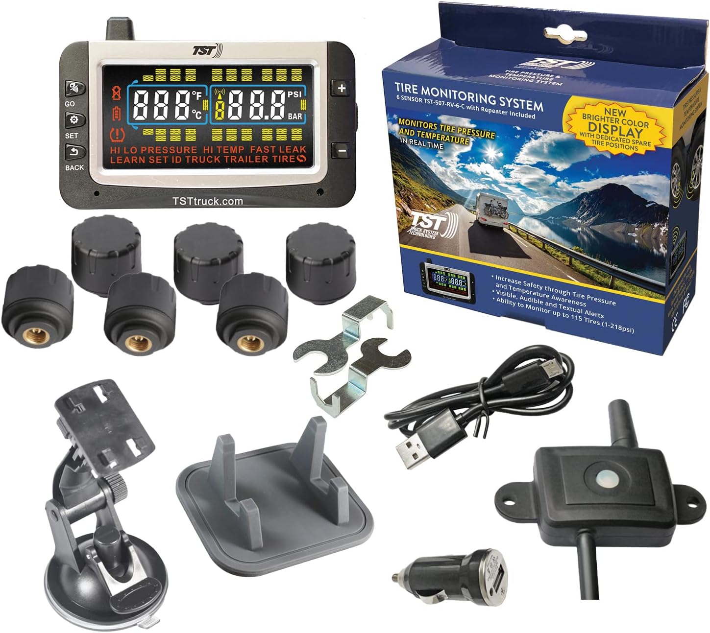Truck Systems Technology TST 507 Tire Pressure Monitor w/ 12 Cap Sensors with Color Display