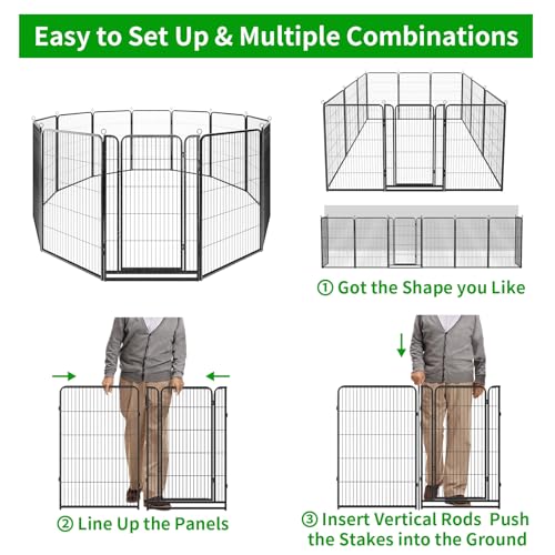 Dog Playpen Outdoor Extra Wide 12 Panels Heavy Duty Anti-Rust Coating-Strengthened Dog Fence 40" Height with Doors Portable for RV Camping Yard
