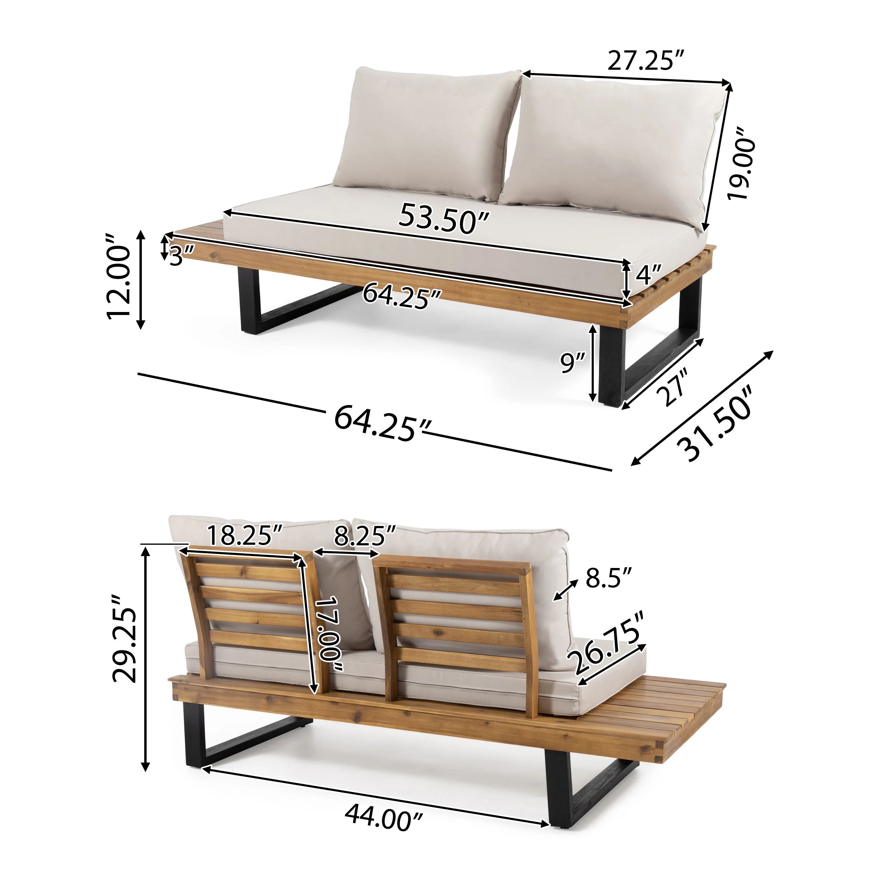 Noble House Draven 4 Pc Outdoor Patio Sectional Set, Beige/Teak Acacia Wood Water Resistant