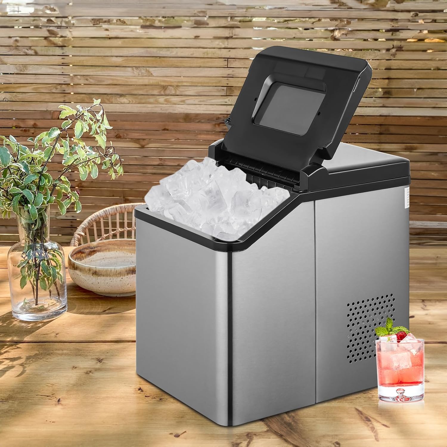 Ice Maker Countertop 9 Cubes Ready in 10Mins, 26lbs in 24Hours, 2 Sizes Bullet Shaped Ice, Ice Maker Machine with Ice Scoop and Basket