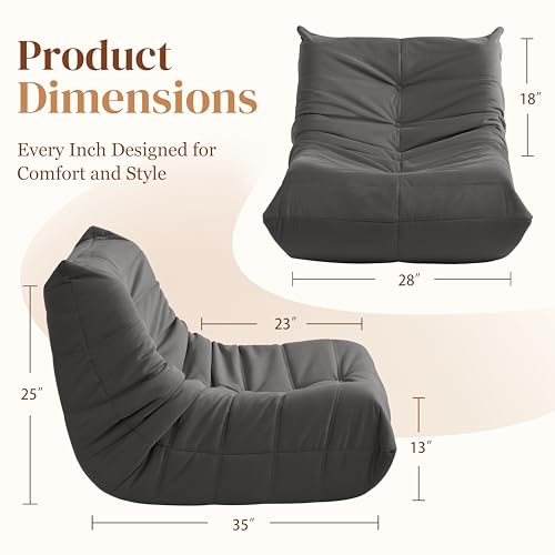 Bean Bag Chair for Adults - Suede & Microfiber Fireside Floor Chair, Comfortable Corner Lounge Sofa for Living Room, Bedroom, Office (3-Seater, Beige)