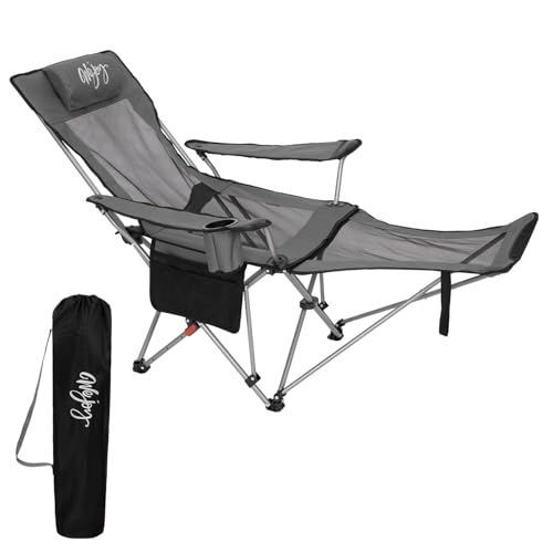 #WEJOY 2-in-1 Reclining Camping Chair with Footrest for Adults Folding Lounge Chair with Adjustable Backrest Lightweight Camping Chairs Heavy Duty