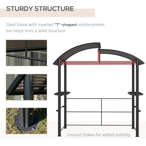 Outsunny 8' x 5' Grill Gazebo Shelter with Interlaced Vented Polycarbonate Roof, Outdoor BBQ Canopy with Side Shelves