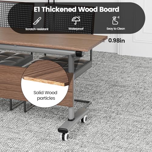 Commercial-Grade Flip-Top Folding Conference Table with Lockable Wheels - Heavy-Duty Mobile Steel Frame Desk for Office, Classroom, Event