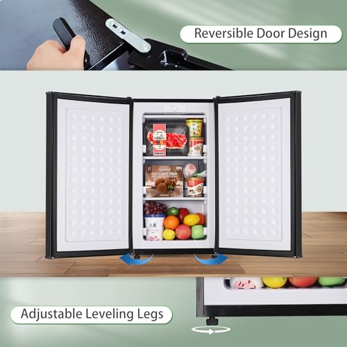 Maine Upright Freezer 3.6 Cu.Ft Mini Freezer with Reversible Stainless Steel Door Freestanding Compact Freezer with 3 Adjustable Thermostat
