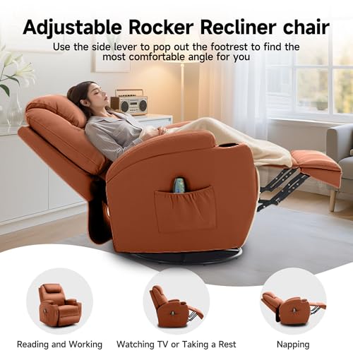 Recliner Chair, Rocking Chair with Massage and Heat, 360° Swivel Recliner Chairs for Adults