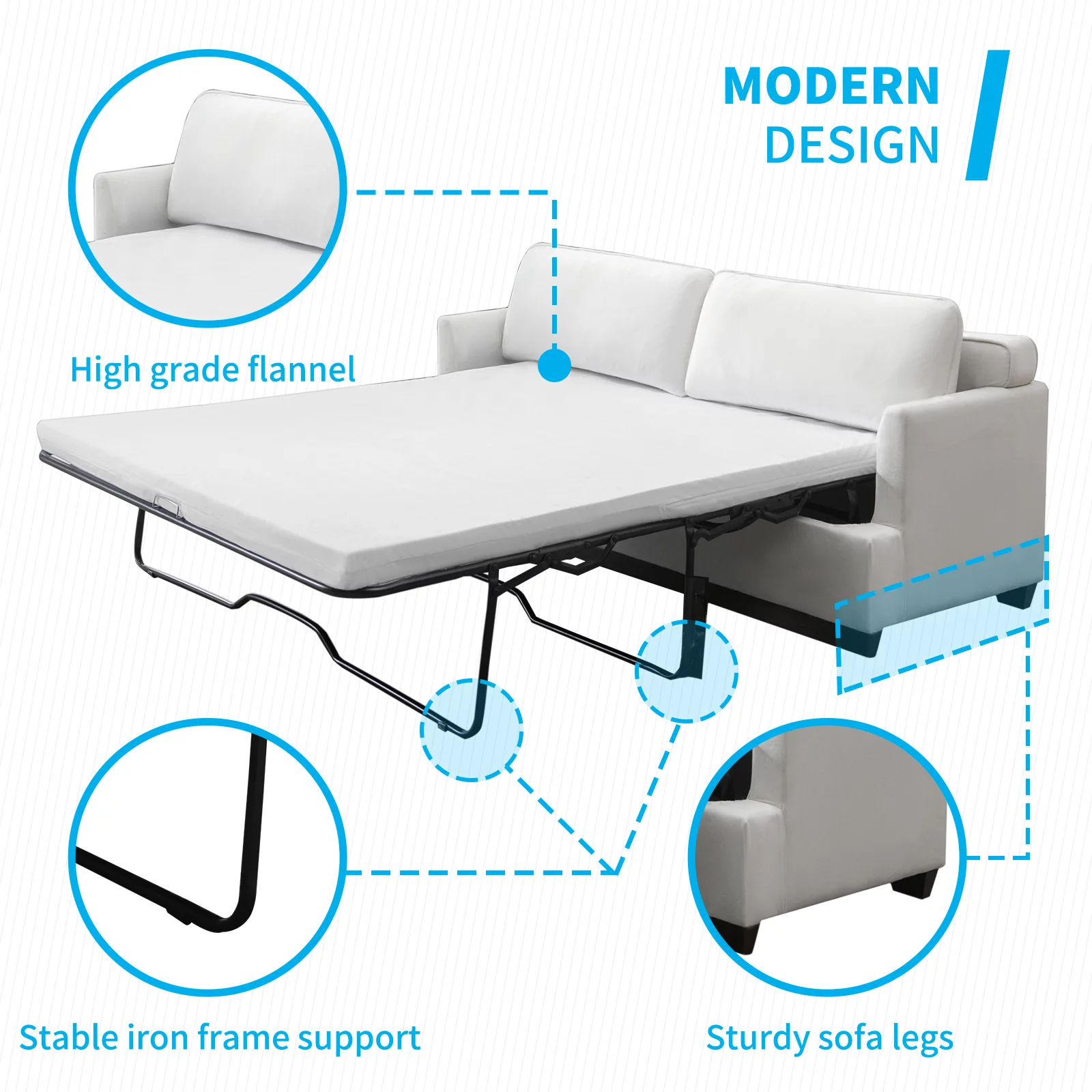 Mjkone 77.1"W Convertible Pull Out Sofa Bed with Foam Mattress , Velvet Loveseat Sleeper Sofa Bed