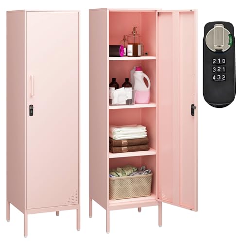 Metal Locker, Storage Cabinet with Digital Lock, Steel File Cabinet with 3 Adjustable Shelves for School, Living Room, Bedroom, Office (Green)