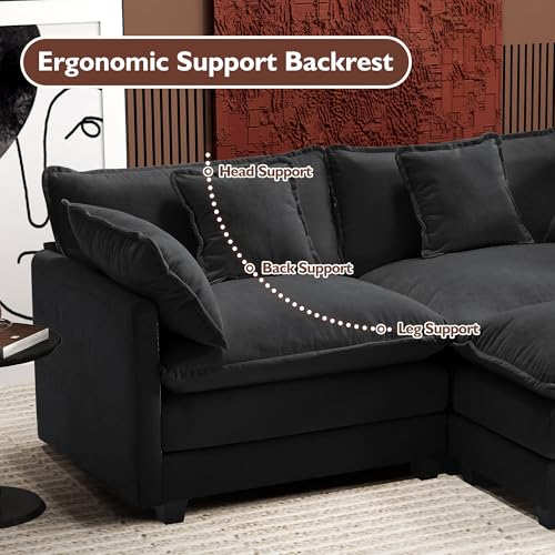 Ihanherry 111.4" U Shaped Modern Cloud Sofa Modular Sectional Couch with 2 Ottoman, 5-Seat Chenille Deep Seat Sofa with Pillow for Living Room