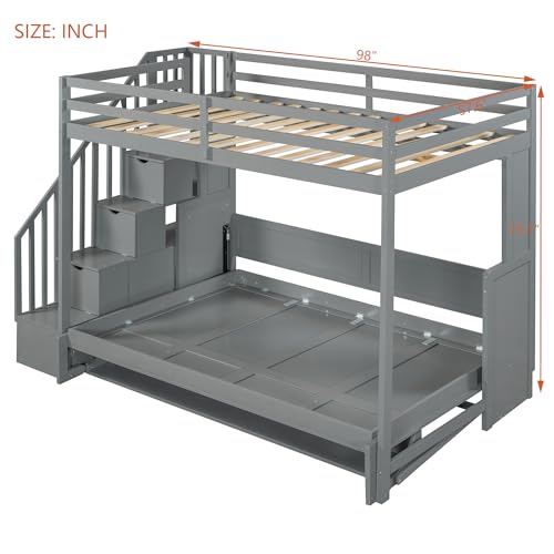 Queen Size Murphy Bed Wall Bed with Desk and Closet,Drawers and Shelves,for Small Spaces Studio Study Office Guest Room Use (Gray#Desk, Queen)