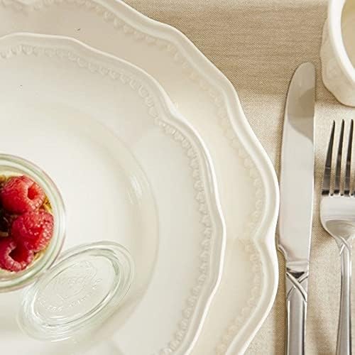Cottage 16pc Dinner Set White Solid Casual Traditional Round Stoneware 16 Piece Microwave Safe