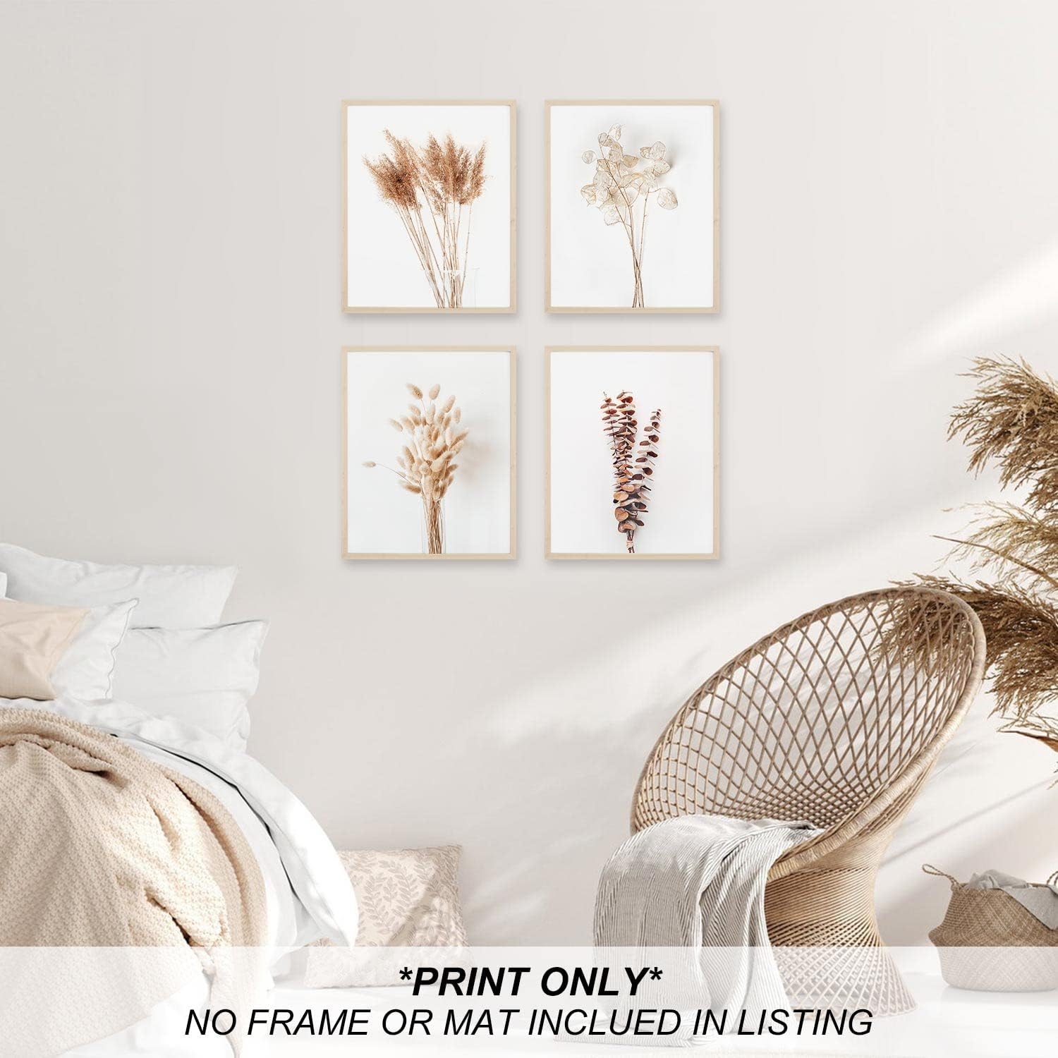 heilkee Boho Wall Art Modern Farmhouse Bathroom Decor Cute Pampas Grass Wall Decor Botanical Prints Beige Room Aesthetic Neutral Kitchen Bedroom