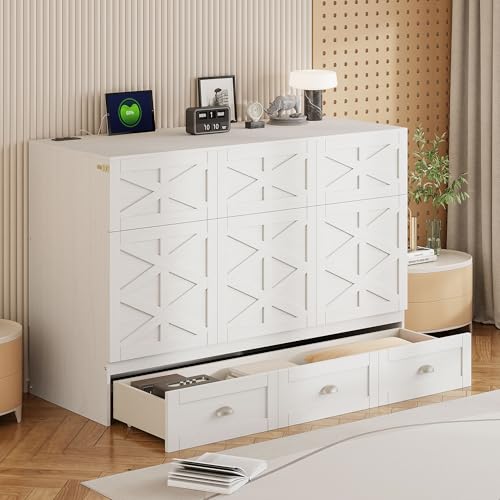 MERITLINE Full Size Murphy Bed with Large Storage Drawer