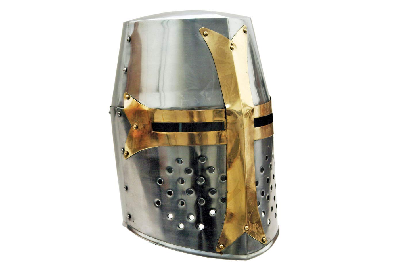 Szco Supplies 14� Decorative Barrel Brass Helm Crusader Helmet