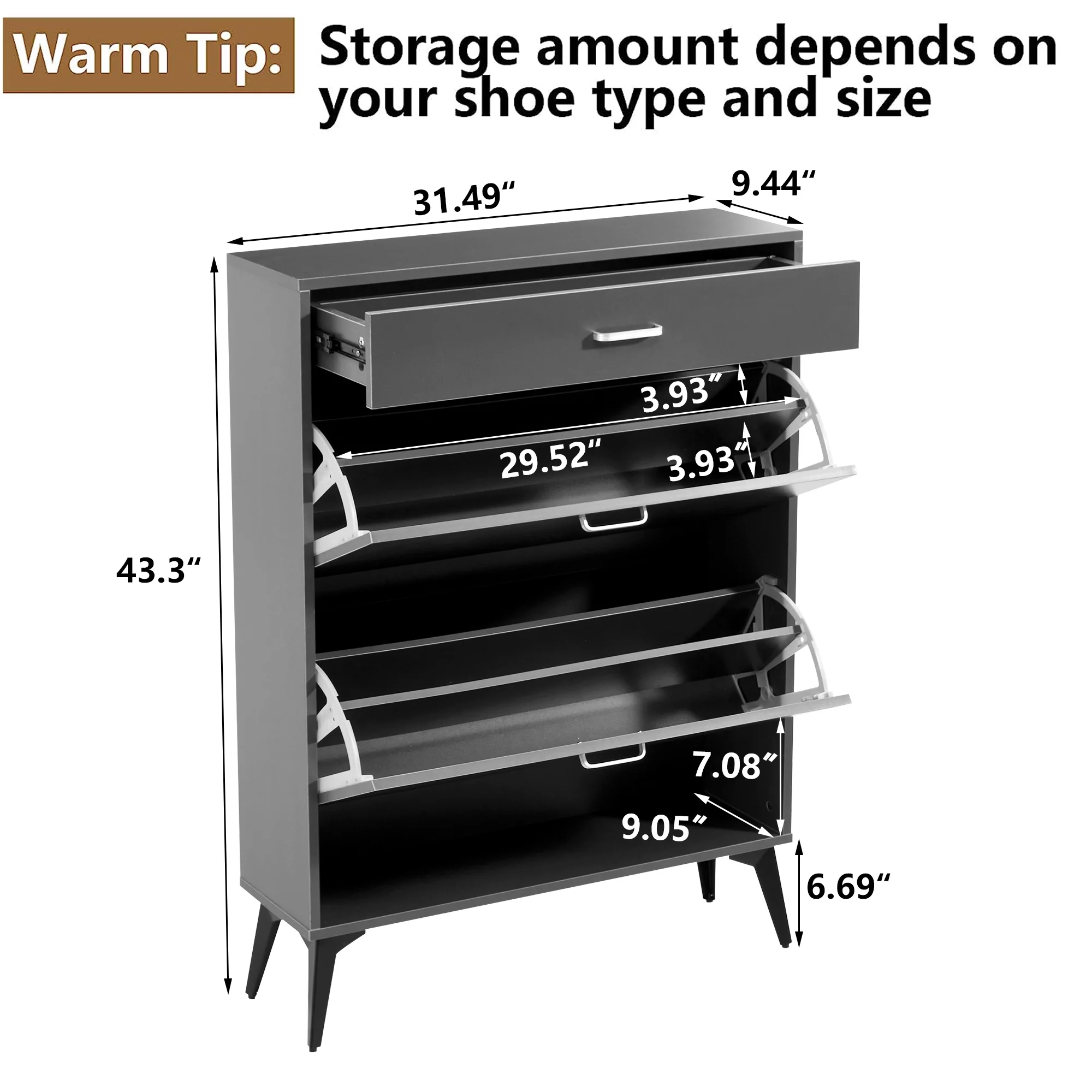 Sesslife Shoe Cabinet with 2 Flip Drawers, Modern 20 Pair Shoe Rack Organizer, Freestanding Tipping Bucket Shoe Storage Cabinet for Entryway, Gray