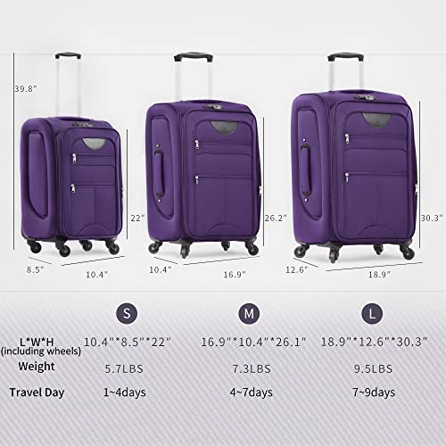 Merax Suitcase Set Softside 3-Piece Expandable Luggage with TSA Lock Spinner Wheels Lightweight Upright Luggage with Travel Bag(22/26/30 IN