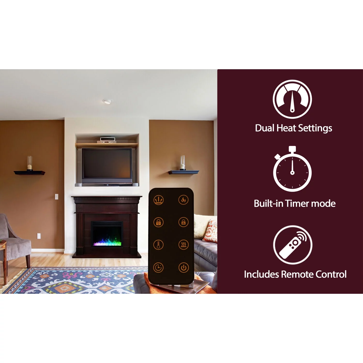 Cambridge 48"x14"x38" Traditional Shelby Electric Fireplace Mantel with Remote Control, Enhanced, Deep Crystal Insert with Color Changing LED Lights
