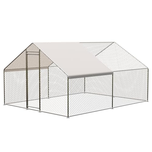 Large Metal Chicken Coop, Large Chicken Pen, Chicken Runs for Yard with Waterproof and Anti-UV Cover, Duck Rabbit House Outdoor (9.8'