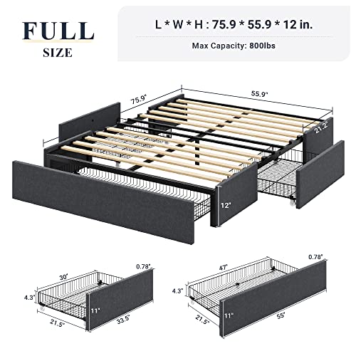 Allewie Queen Size Platform Bed Frame with 3 Storage Drawers, Fabric Upholstered, Wooden Slats Support, No Box Spring Needed, Noise Free