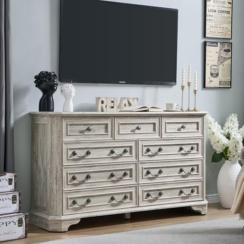 T4TREAM Farmhouse 5 Drawers Dresser for Bedroom, 48" Tall Wood Rustic Chest of Drawers with Natural Texture, Vintage Design