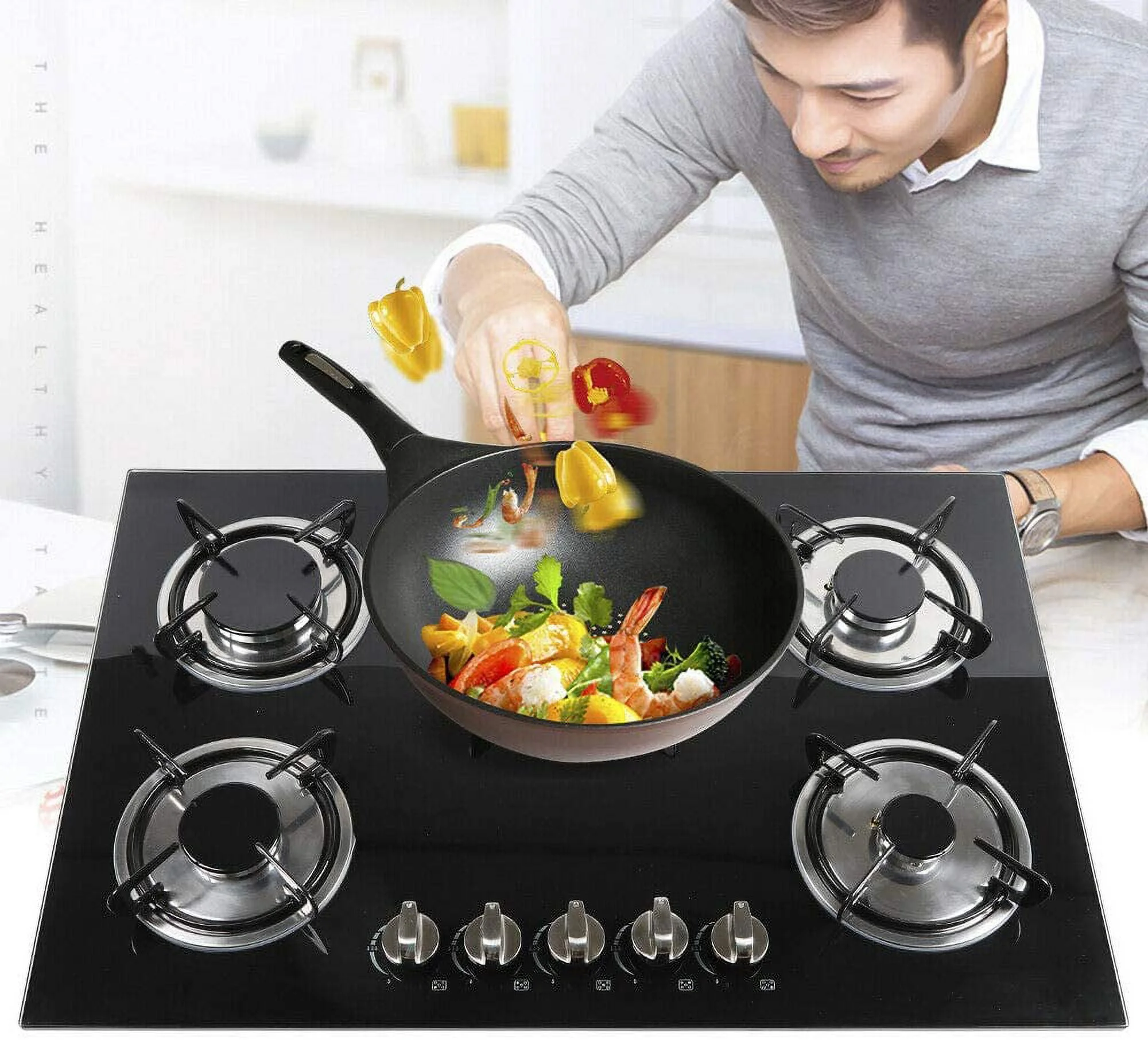 Fetcoi, 30''Gas Cooktop 5 Burners Gas Stove Cooktop Tempered Glass Cooktop Gas Hob For Kitchen