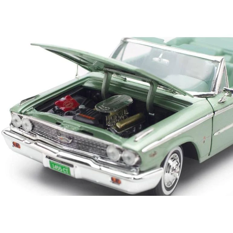 1963 Ford Galaxie 500 XL Open Convertible Silver Moss Green 1/18 Diecast Model Car by Sunstar