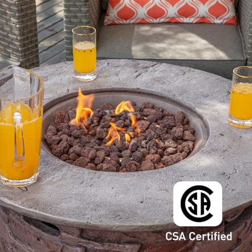 COSIEST Outdoor Propane Concrete Fire Pit Table w Imitation Stone Surface 32-inch Round Fire Table, CSA Certified, 40,000 BTU Stainless Steel Burner
