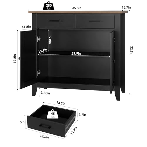 HORSTORS Kitchen Storage Cabinet, Modern Farmhouse Buffet Cabinet with Storage, Coffee Bar with 2 Drawers and 2 Doors