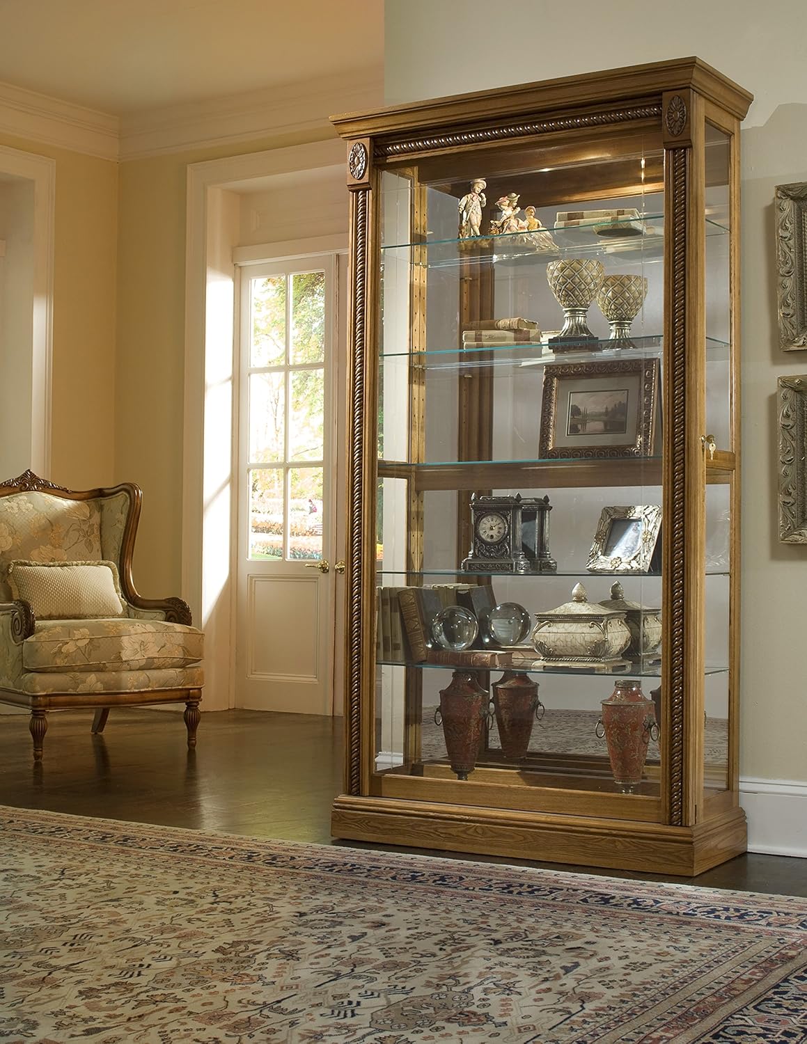 Pulaski Two Way Sliding Door Curio, 43 by 17 by 80-Inch, Medium Brown