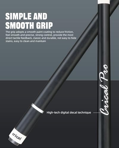 CRICAL Carbon Fiber Pool Cue Stick 58" Billiard Cue Sticks Professional Low Deflection Pool Sticks with 3/8 * 8 Pin Joint and 12.5mm Tip