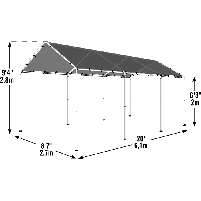 ShelterLogic 8 ft. W x 20 ft. D Shade Canopy, Black