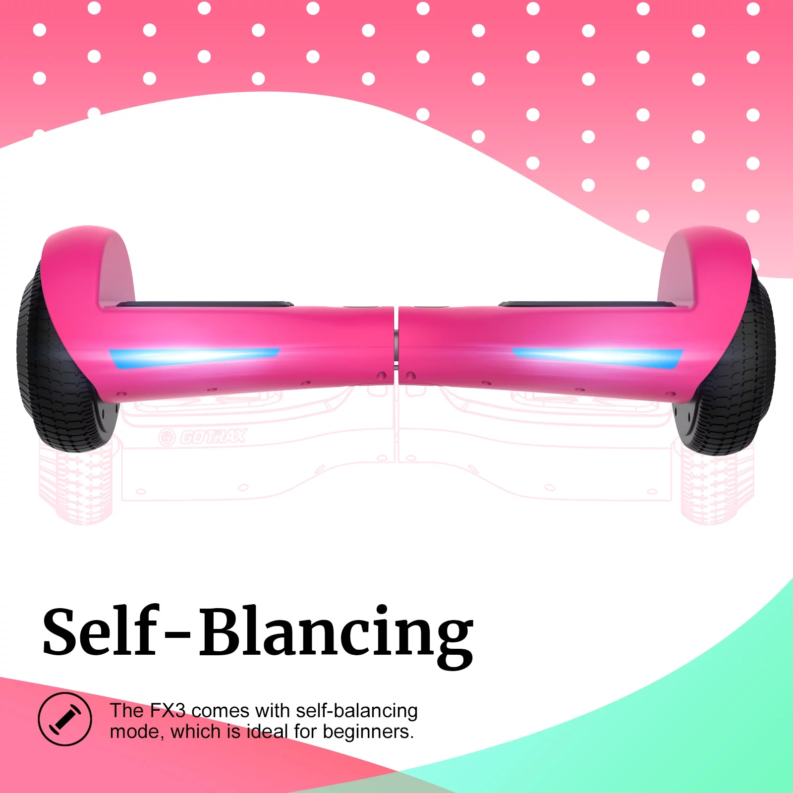 GOTRAX FX3 Hoverboard for Kids Adults 200W Motor 6.5" LED Wheels 6.2mph Top Speed, Pink